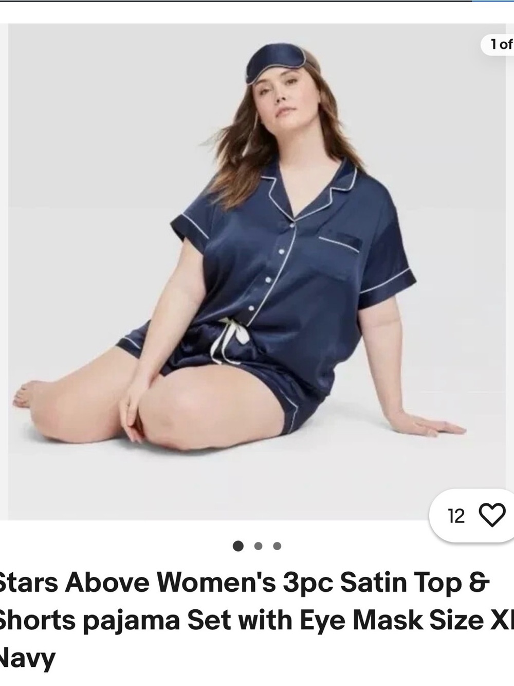 stars above Navy Satin Short-Sleeve Pajama Set with Eye Mask